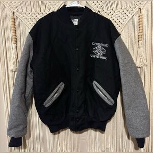 Vintage 1992 DeLONG Chicago White Sox Wool Varsity Jacket Size L Black Gray